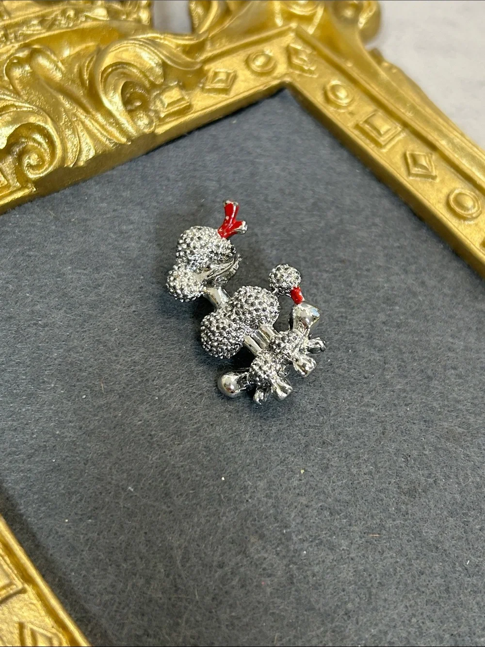 Silver Poodle Brooch with Red Accents